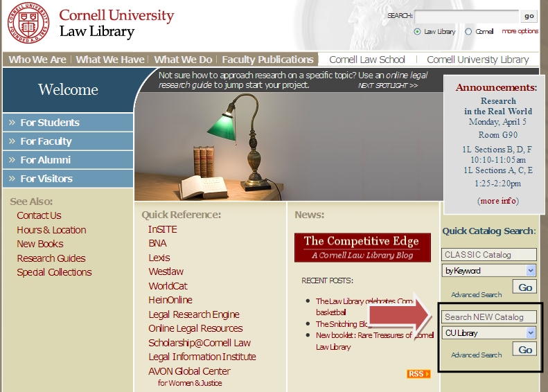 WorldCat search from Cornell Law Library home page
