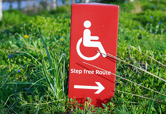 Disability sign saying step free route